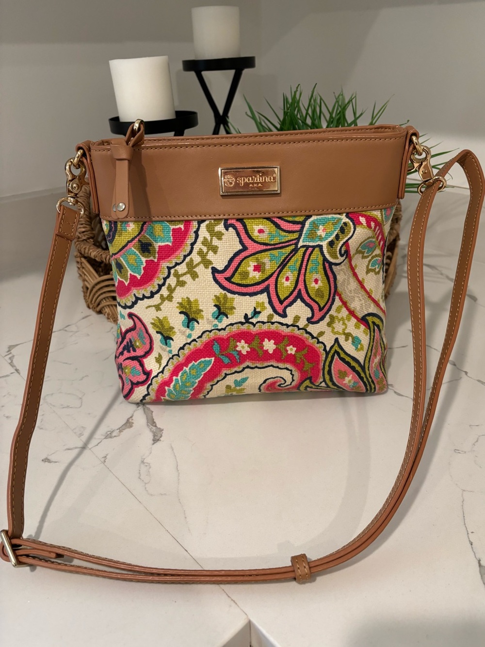 Spartina 449 Daufuskie Island Salt Meadow Crossbody Pink Cream Floral Linen